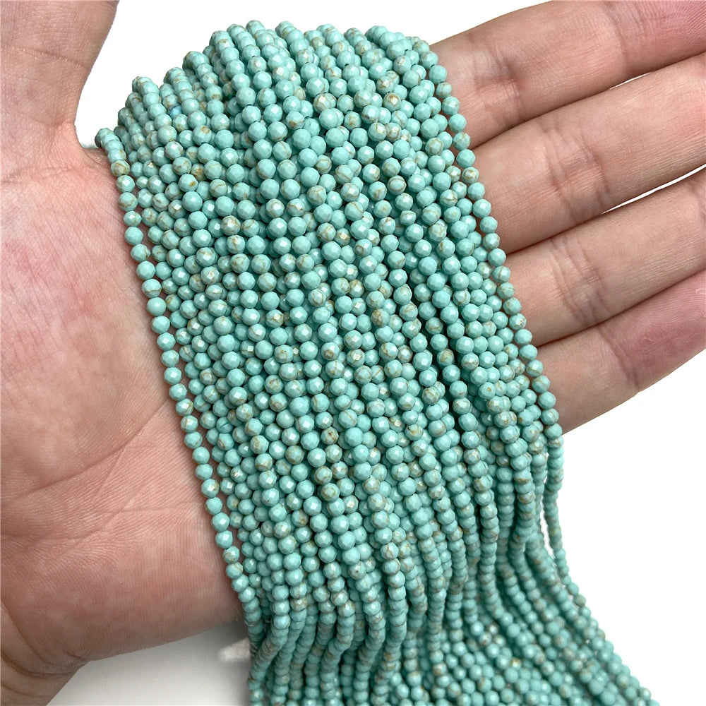 2025 New 2mm 3mm Natural Stone Beads Blue Quartzs Crystal Turquois Aquamarines Beads For Beadwork DIY Bracelet Accessories 38CM