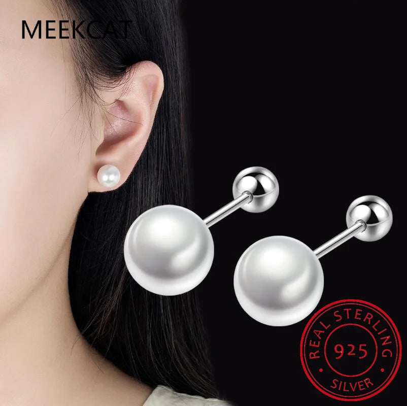 Real 925 Sterling Silver Fashion Freshwater Pearl Screw Stud Earring For Women Party Mini Minimalist Jewelry DA2290