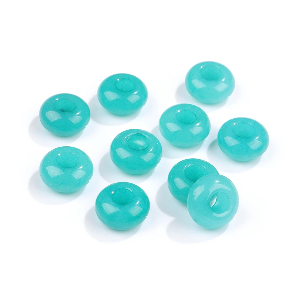 5PCS Natural Big Hole Round Abacus Bead 14mm Opal Tiger Eye Jade Hollow Stone Pendant For Jewelry Making Necklace Earrings DIY