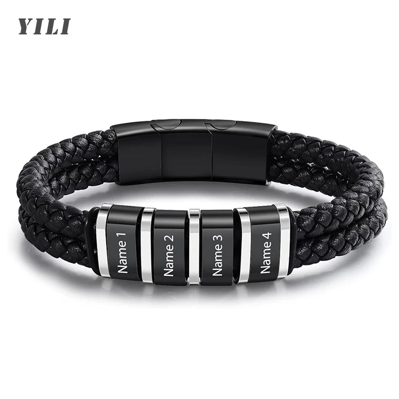 Personalized Bracelets for Men Custom Men's Name Bracelets Braid Leather Bracelet with 1-5 Names Engraved Personalized Gift for