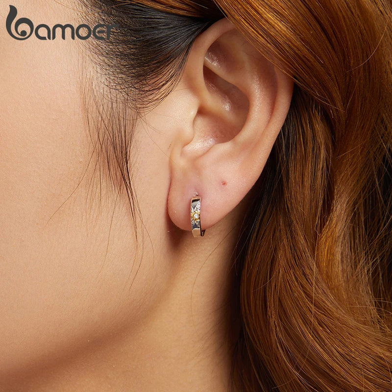 BAMOER Creolen aus 925er Sterlingsilber mit Stern-Motiv für Damen, vergoldete Creolen, schlichte, minimalistische Creolen, hypoallergene Ohrringe