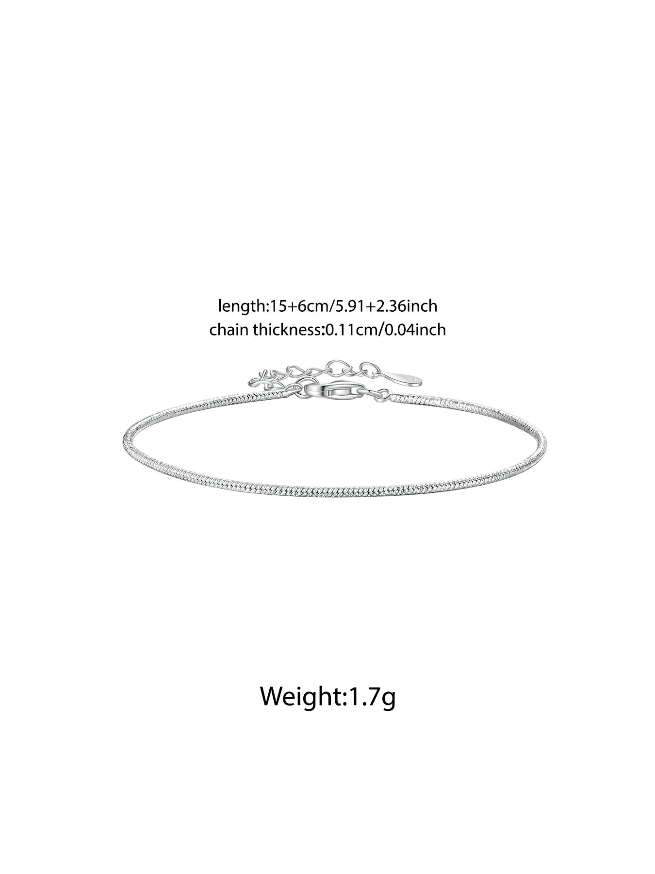 BISAER 925 Sterling Silver Sparkling Chain Bracelet Classic Chopin Chain Plated White Gold for Women Charm Bead DIY Fine Jewelry