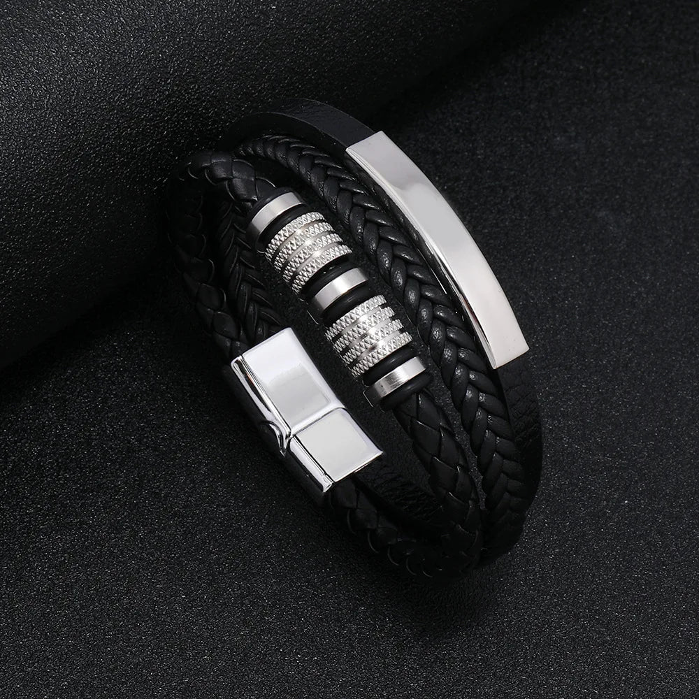 Trendy Leather Bracelets Men Stainless Steel Multilayer Braided Rope Bracelets For Male Bracelets Jewelry Pulsera Hombre