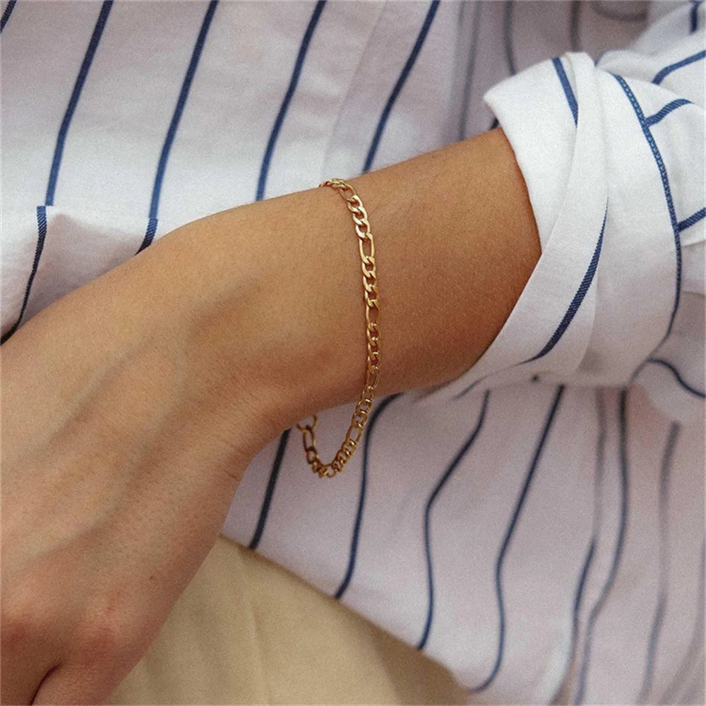 4MM Stainless Steel Figaro Bracelet Gold Color Bracelet For Women Men's Hip Hop Jewelry Fashion Accessories