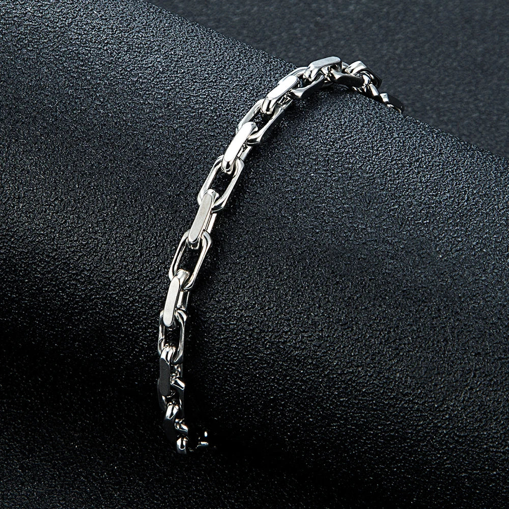 MKENDN Casual Stylish 4.5mm Rectangle Paperclip Chain Link Men Bracelet Punk Stainless Steel Double S Spring Biker Jewelry
