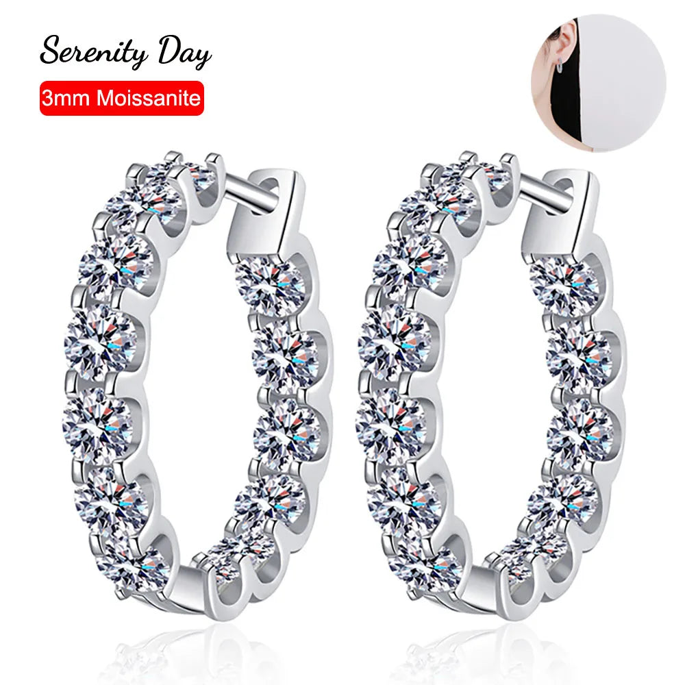 Serenty 2.6cttw D Color 3mm All Moissanite Hoop Earrings For Women S925 Silver Bull Head Wedding Stud Earring Plated 18K Jewelry - Madeinsea©