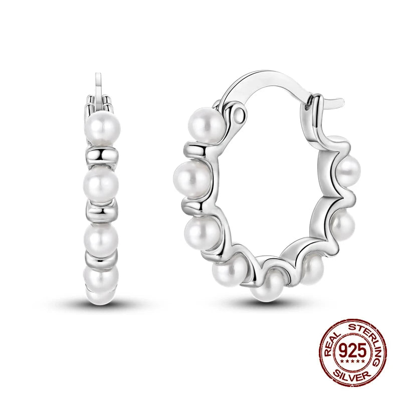 Classic Earrings 925 Silver Shining Pearl Hoop Earrings For Women Daily Wear Wedding Engagement Birthday Fine Party Jewelry Gift