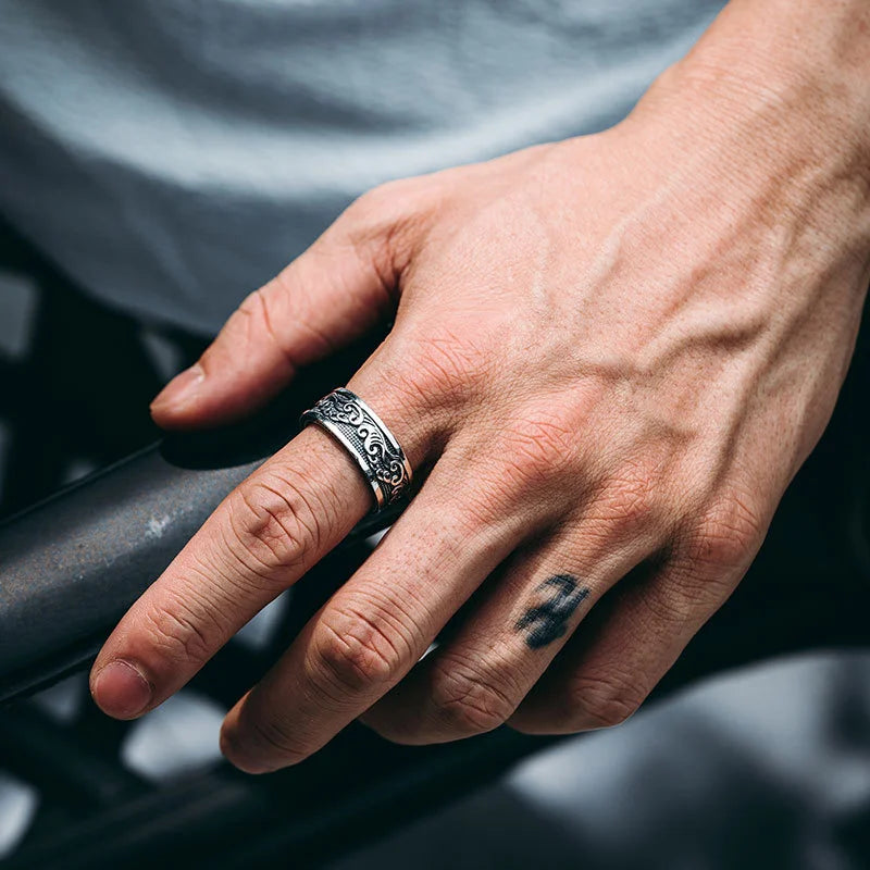 Vintage Relief Wave Ring Male Jewelry Opening Size New Arrival Men Ring Wide 8MM Finger Accessories Gift For Boyfriend