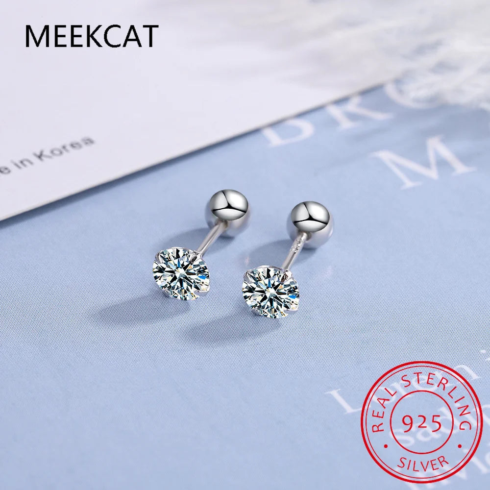 S925 Sterling Silver D Color 1 Carat Moissanite Screw Earrings For Women Fine Jewelry Platinum 4 Prong Earring Party Gift