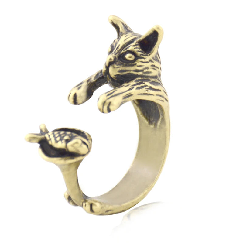 Retro Boho Animal Anel Cat Ring Men Punk Brass Knuckle Anillos Couple Rings For Women Girls Jewelry Pet Lover Gift Bijoux Femme