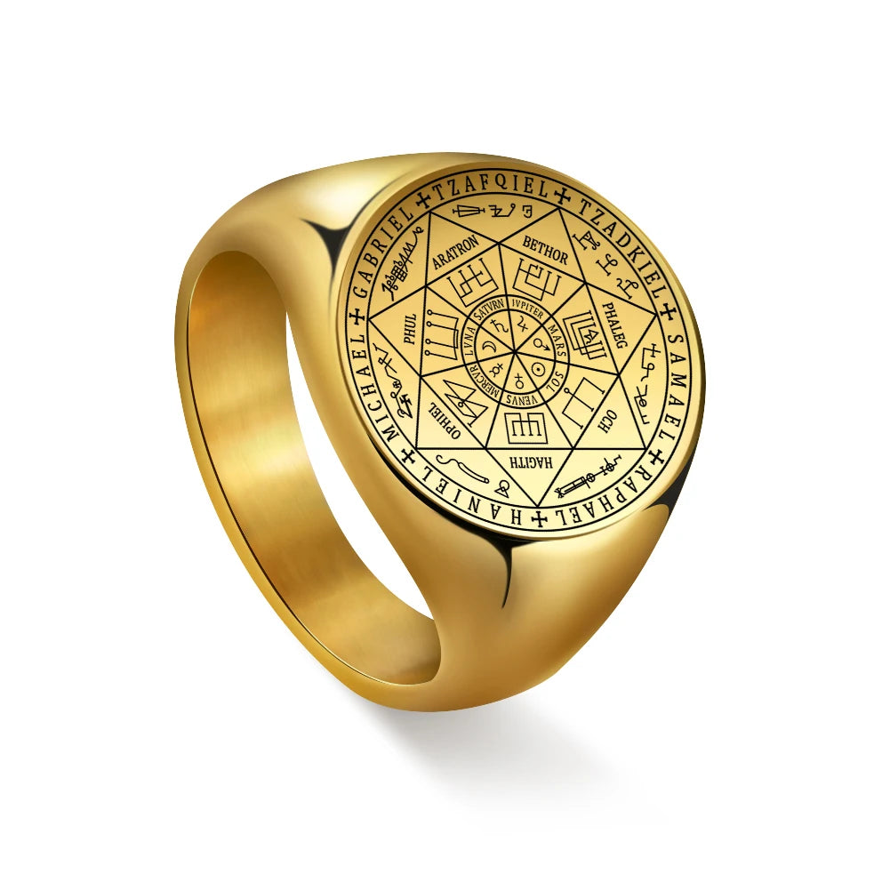Bague Viking Sceau des Sept Archanges de Dreamtimes Talisman de la Kabbale de Salomon Hexagramme Anneaux pour Hommes Bijoux en Acier Inoxydable