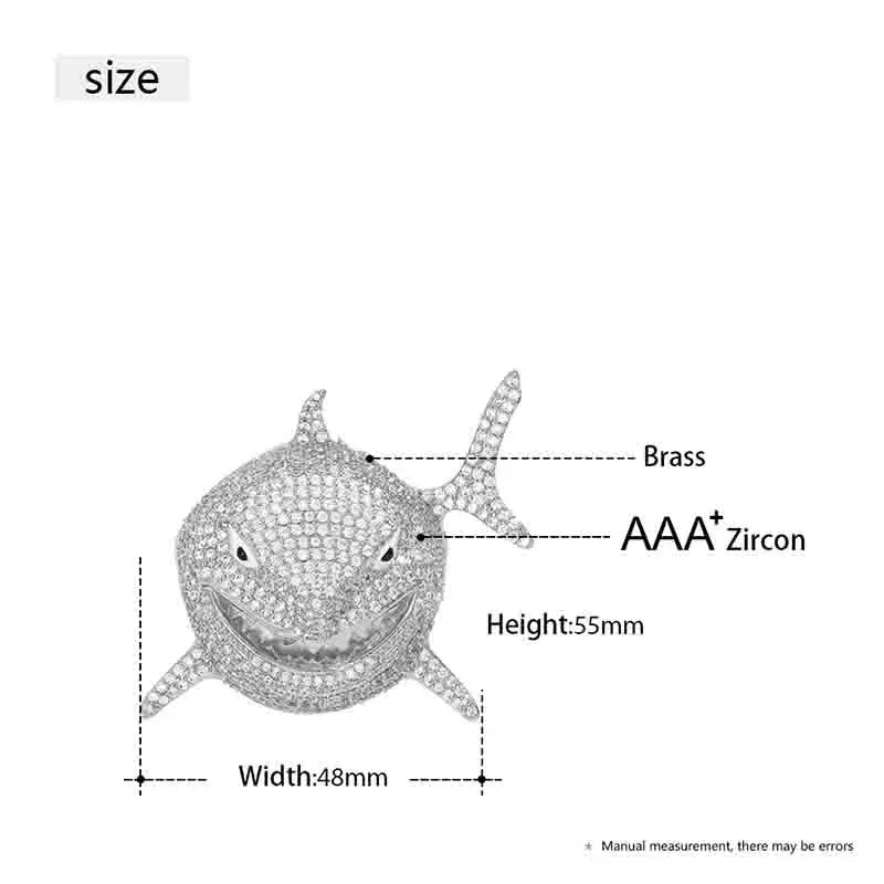 High Quality Shark Pendant Necklace For Men Hip Hop Jewelry With 12mm Cuban Chain Cubic Zirconia Necklace Dropshipping