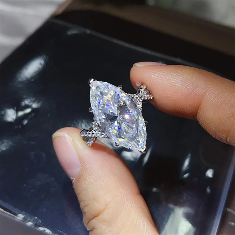 Serenity 10ct Marquise Big Moissanite Rings for Women Men Gift Sparkling Lab Diamond Wedding Rings Solid S925 Plated 18K Jewelry - Madeinsea©