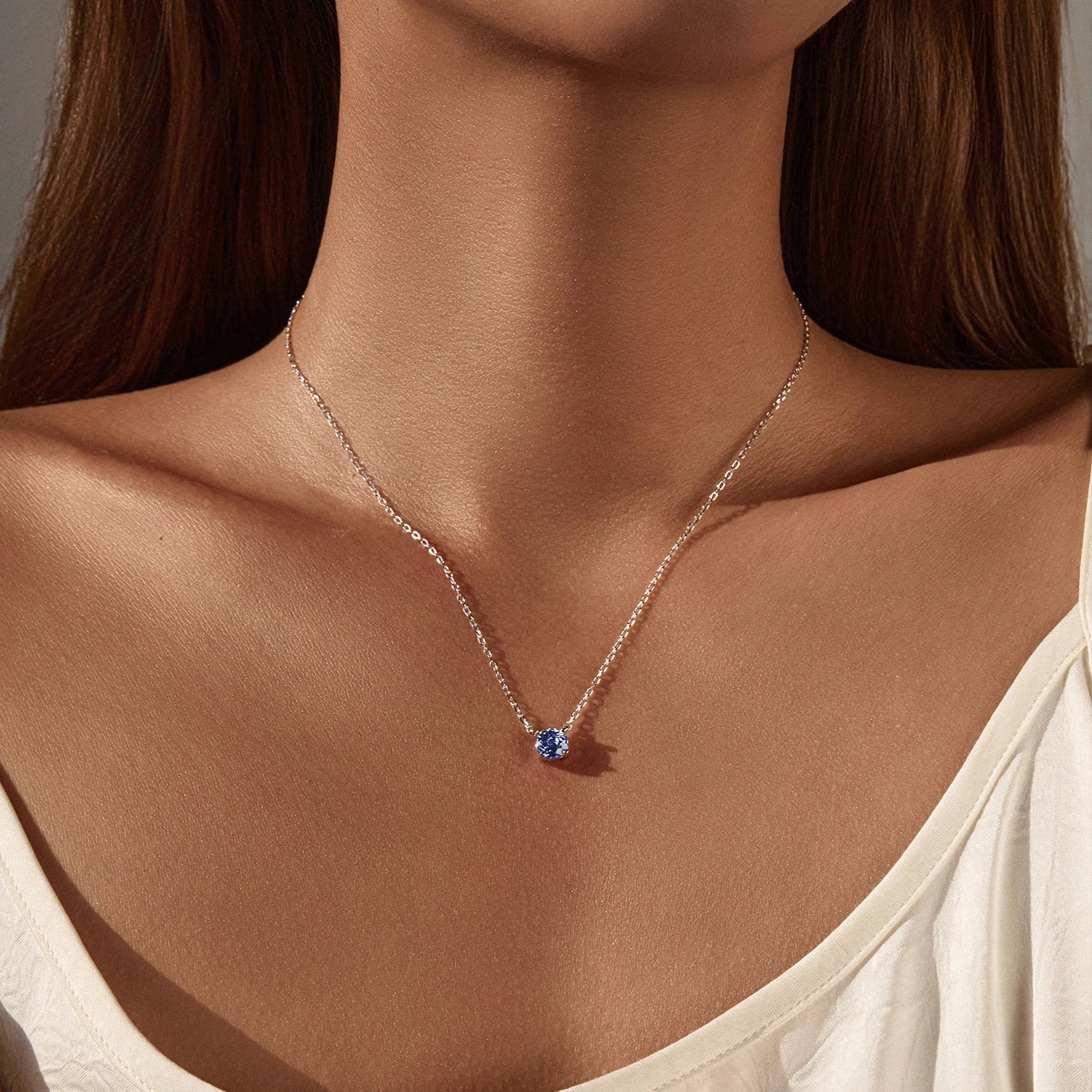 MODIAN 925 Sterling Silver Fashion Sparkling Round Rose Cut Tanzanite Color CZ Pendant Necklaces For Women Fine Jewelry