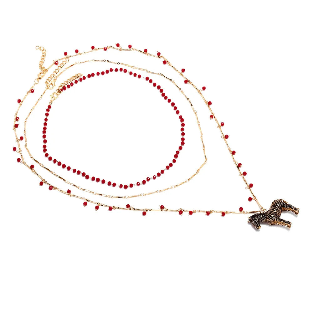 ZAA Retro Alloy Luxury Multi Layer Handmade Zebra Pendant Necklace