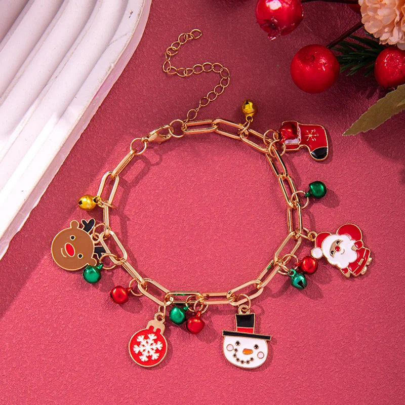 Creative Christmas Metal Chain Bracelet For Women Men Santa Claus Christmas Tree Snowman Snowflake Pendant Bangles Party Jewelry