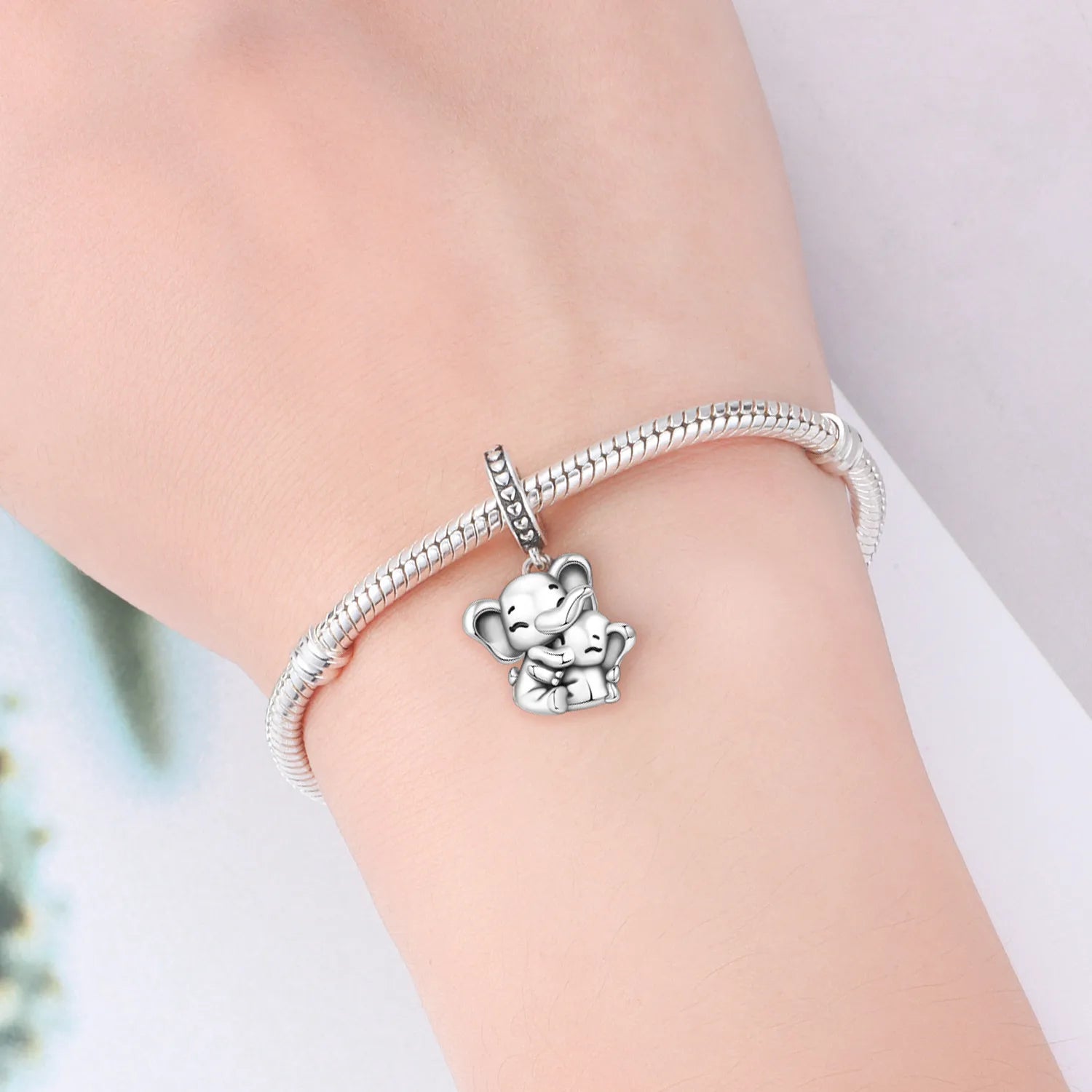 PANPOKI 925 Sterling Silver Embracing Elephant Animal Beads Original Pendants Bracelet Charm Jewelry Party DIY Trendy Gifts