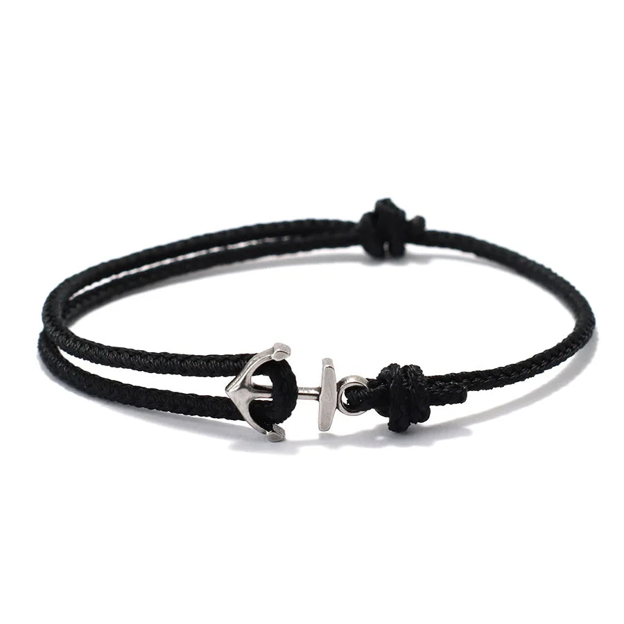 Grade A 2mm Thin String Lucky Red Bracelet Men Stainless Steel Beach Nautical Anchor Braslet Outdoor Sports Cycling Accessories
