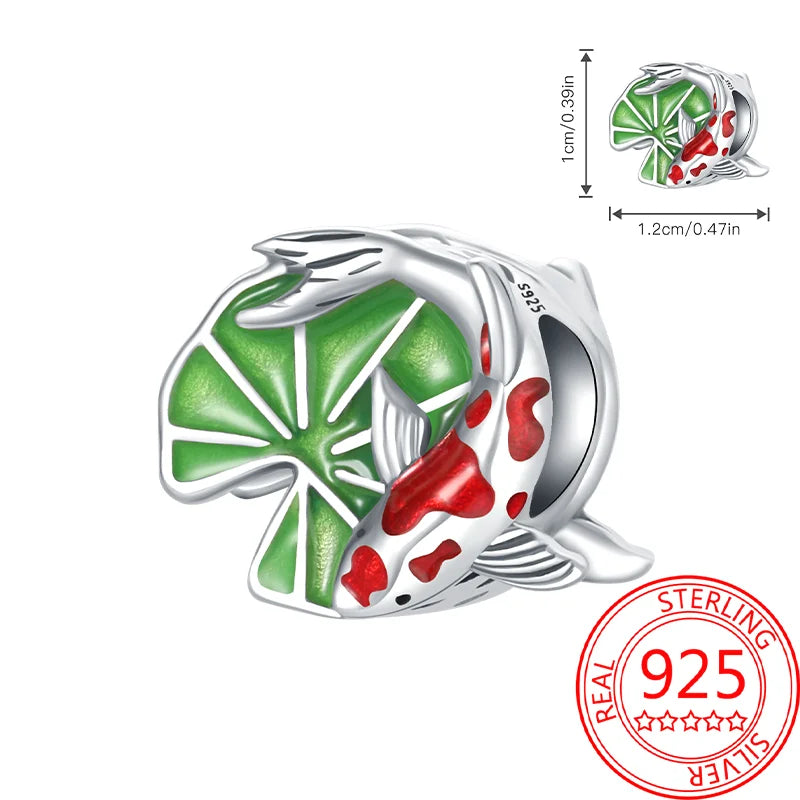 925 Sterling Silver Charm Green Monstera Leaves Charm Fit Bracelet Original Charm Bead for Women Jewelry DIY Making Fine Gift