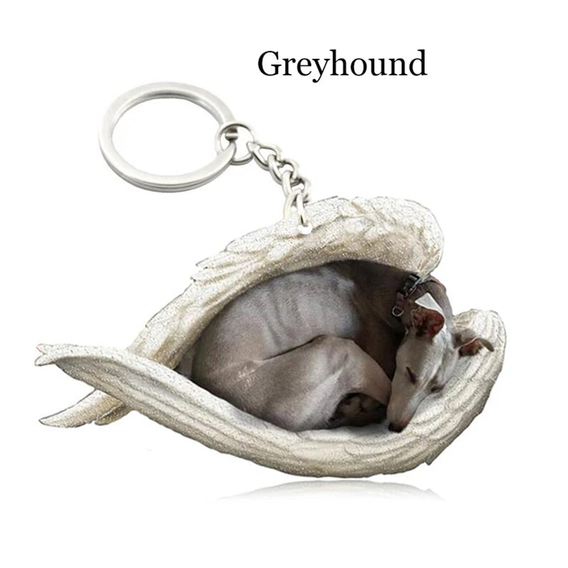 100 Style Cut Dog Sleeping Angel Pendant Bag Keychain Car Keychain Keyring Animal Pet Jewelry Boyfriend Girls Gift Accessories