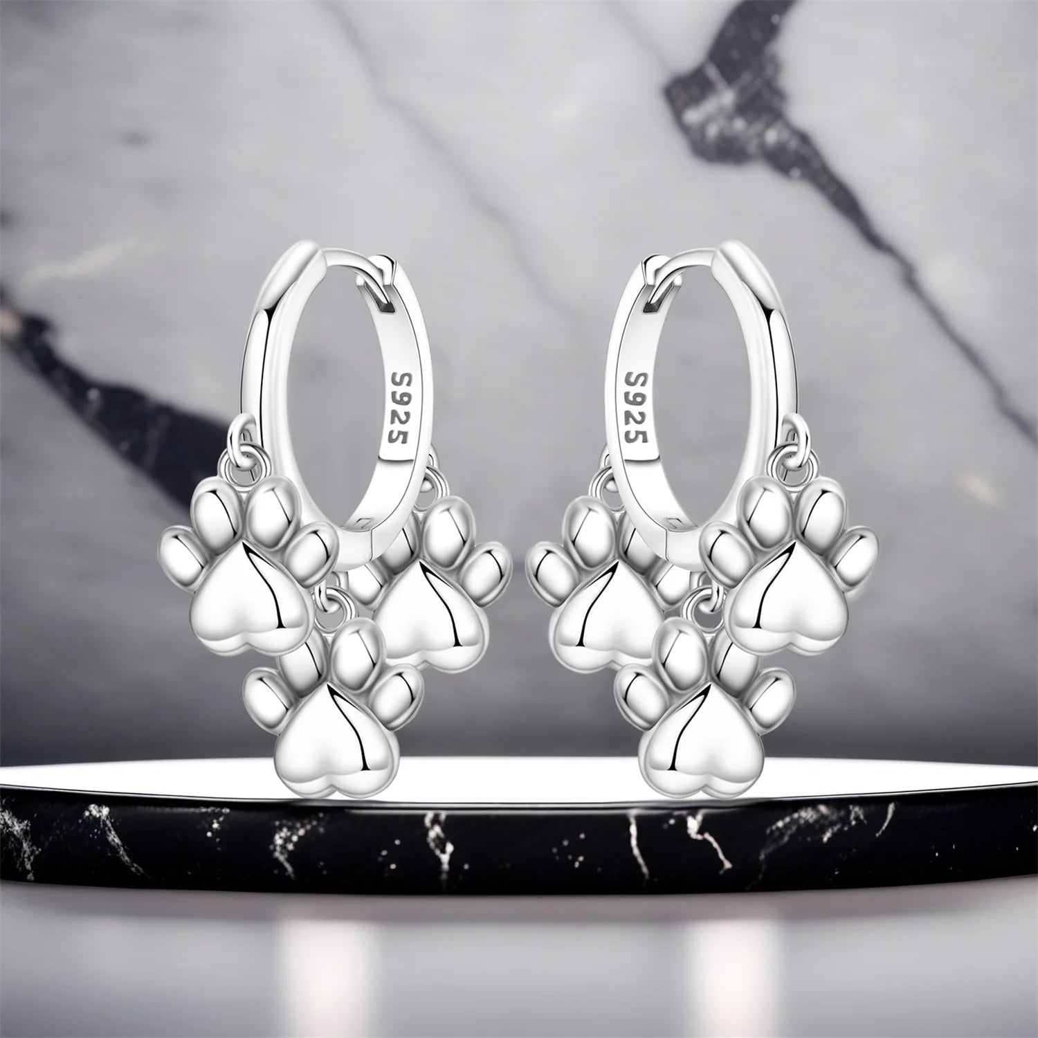 PANPOKI 925 Sterling Silver Animal Pet Paw Print Drop Earrings Women Earrings Charm Fashion Versatile Party Jewelry Gifts