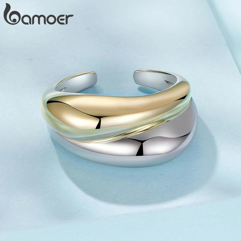 BAMOER Statement-Ring in zwei Kupfertönen, klobiger, 18 Karat vergoldeter Ring – ein originelles Schmuckstück für Punk-Girls, minimalistisch und ausdrucksstark.