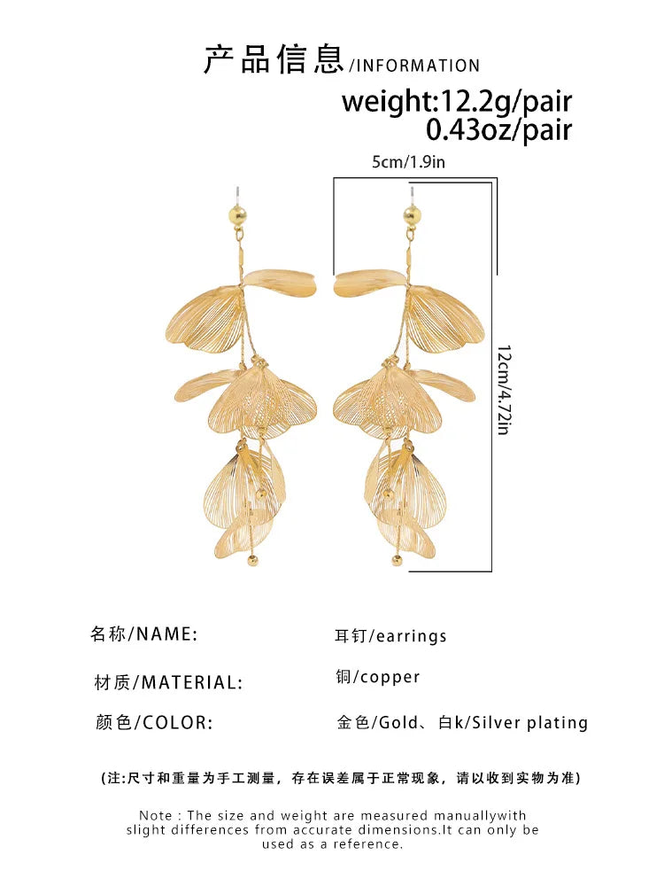 Fashion A niche ginkgo leaf tassel women's earrings and earrings with a sweet and cool design sense, vintage jewelry choker