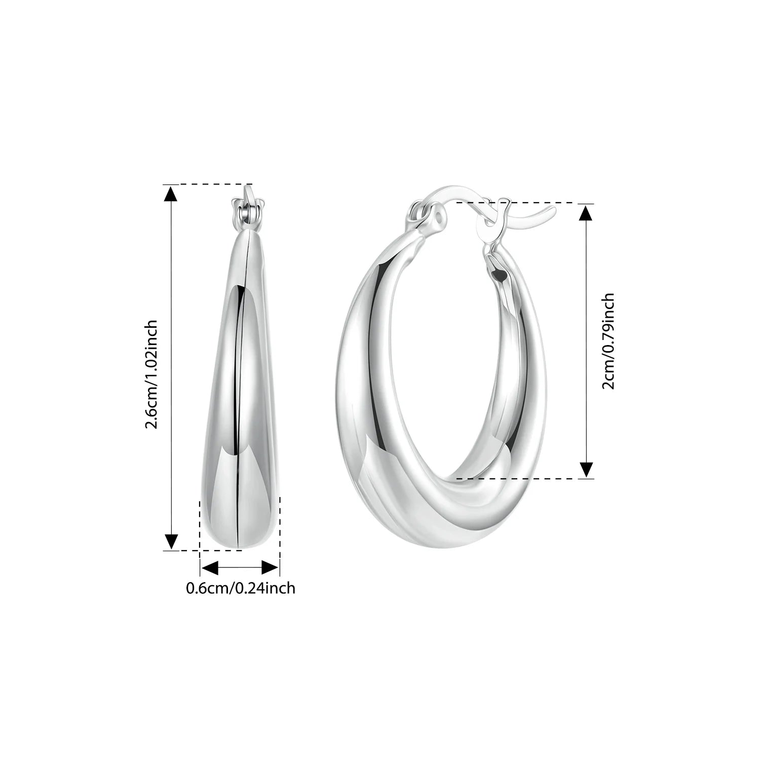BAMOER White Gold Plated Hoop Earrings Chunky Earring with 925 Sterling Silver Ear Buckles Punk Women Hypoallergenic Ear Jewelry