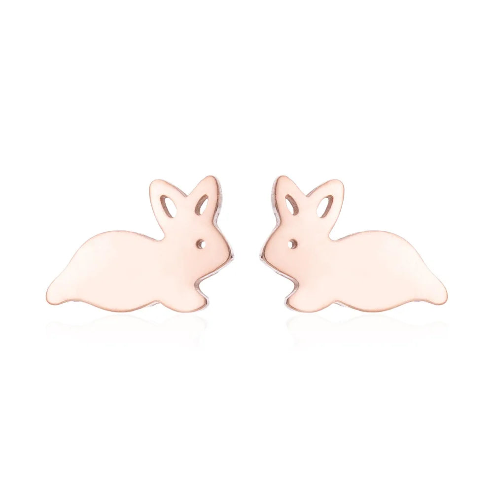 HIPPOP Street Rock Stud Earring Piercings Fashion Stainless Steel Cute Animal Rabbit Earstuds Earrings for Men and Women Gift