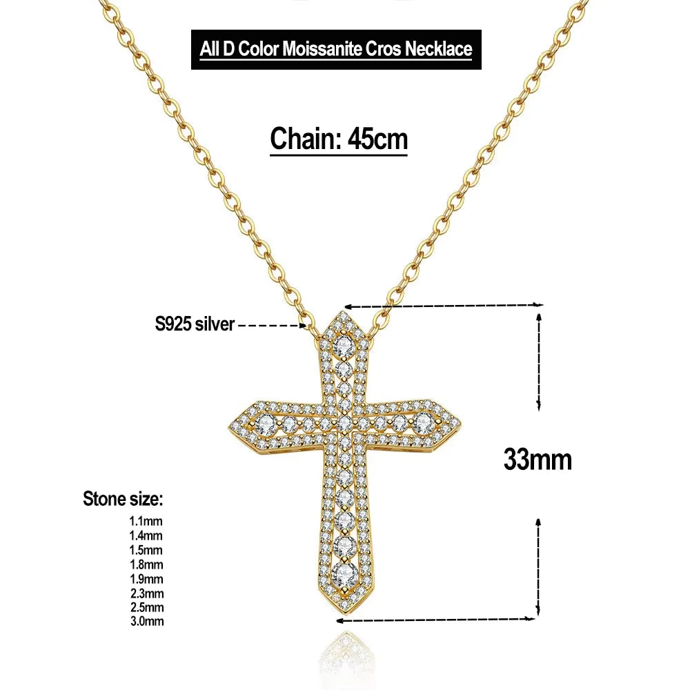 Serenity Real D Color Moissanite Cross Necklace for Women Men 100% 925 Sterling Silver Plated 18K Jesus Pendant Necklace Jewelry - Madeinsea©