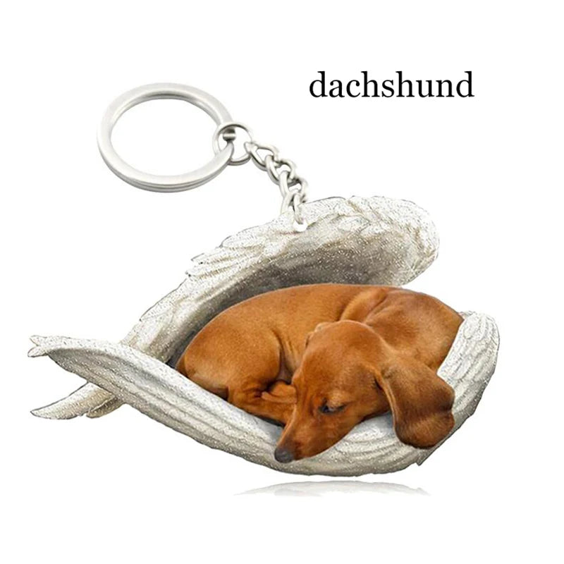100 Style Cut Dog Sleeping Angel Pendant Bag Keychain Car Keychain Keyring Animal Pet Jewelry Boyfriend Girls Gift Accessories