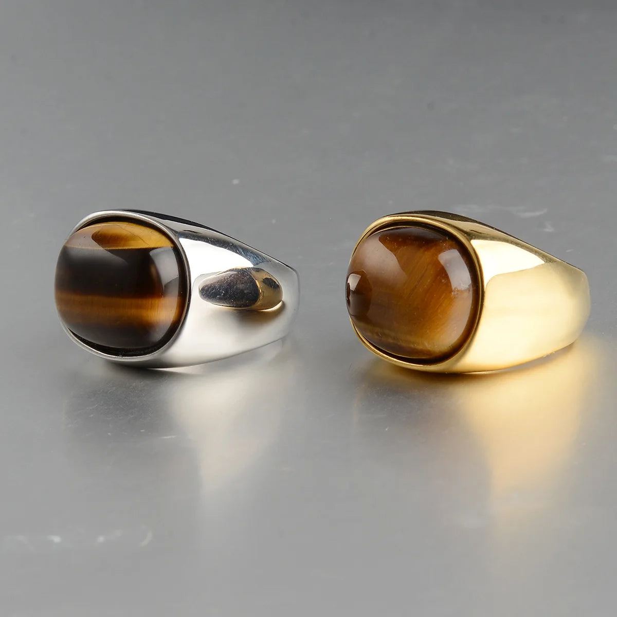 Retro Glass Tiger Eye Ring For Men Zinc Alloy Classic Fashion Designer Ring Handmade Jewelry Rock Hiphop Accessories Unisex Gift