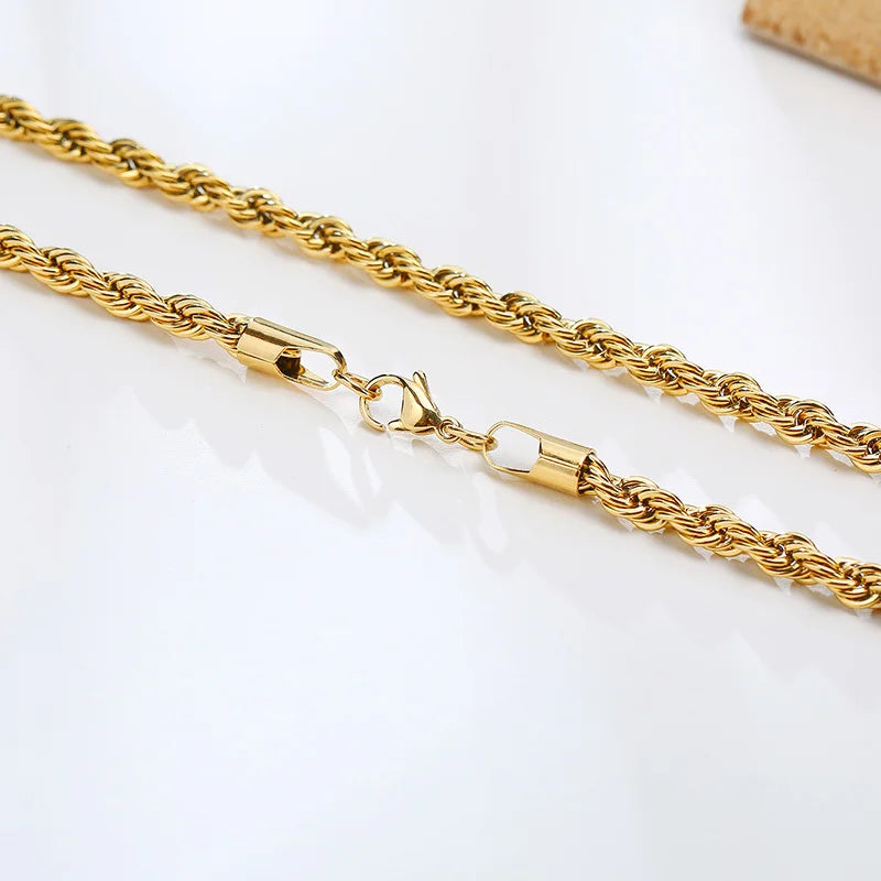 Vnox Dainty Gold Color Rope Chain Necklaces for Women Men,Chic Twisted Collar, Waterproof Stainless Steel Link 2/3/4/5mm Width - Madeinsea©