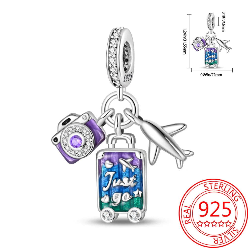925 Sterling Silver Paris Tower Aircraft Travel Charm Pendant Beads Fit Charm Original Bracelet for Women Jewelry Making