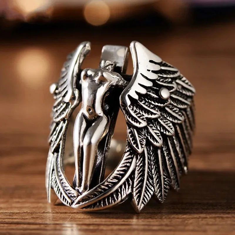 Retro Angel Demon Wings Ring Series For Men Women Punk Gothic Open Ring Creative Unisex Alloy Jewelry Accessories Gift For Lover