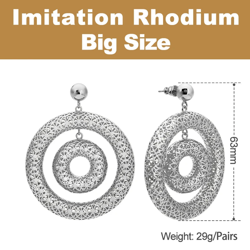 IVOG Bicyclic Ring Hollowed Out Drop Earrings For Women Brass Gold Color Earrings Fashion Luck Jewelry official-website