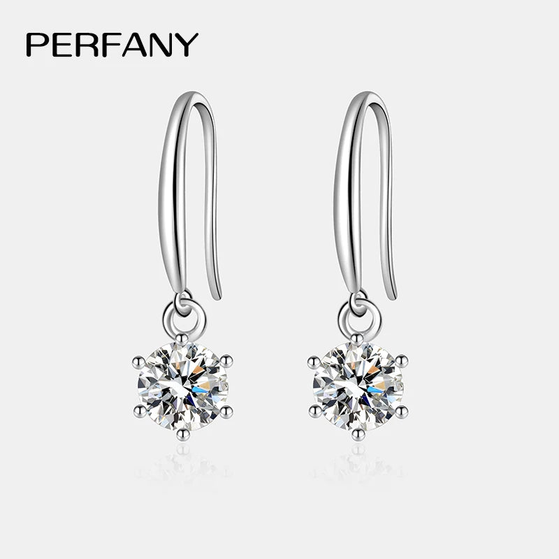 PERFANY 0.5/1CT Moissanite Drop Earring Women S925 Pure Silver Classic Six Claw Laboratory Diamond Fashion Wedding Jewelry - Madeinsea©