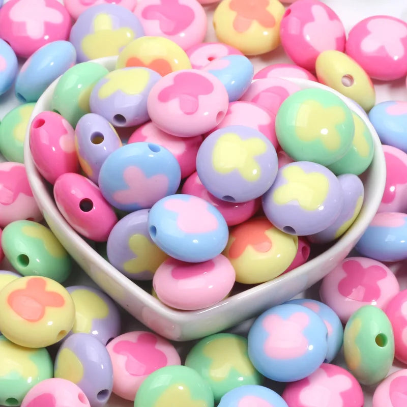 20pcs 18mm Acrylic Flat Round Beads Rabbit Pattern Loose Spacer Beads For Jewelry Making Bracelet Necklace Diy Craft Handmade