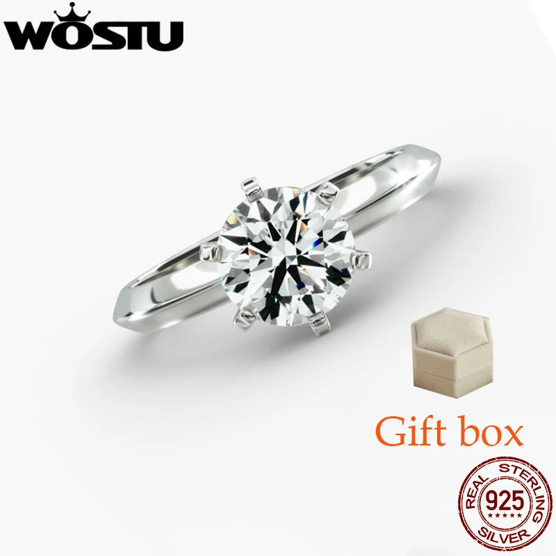 WOSTU 1 CT Moissanite Solitaire Engagement Ring for Women 925 Silver Classic Wedding Promise Ring Statement Jewelry Lover Gift