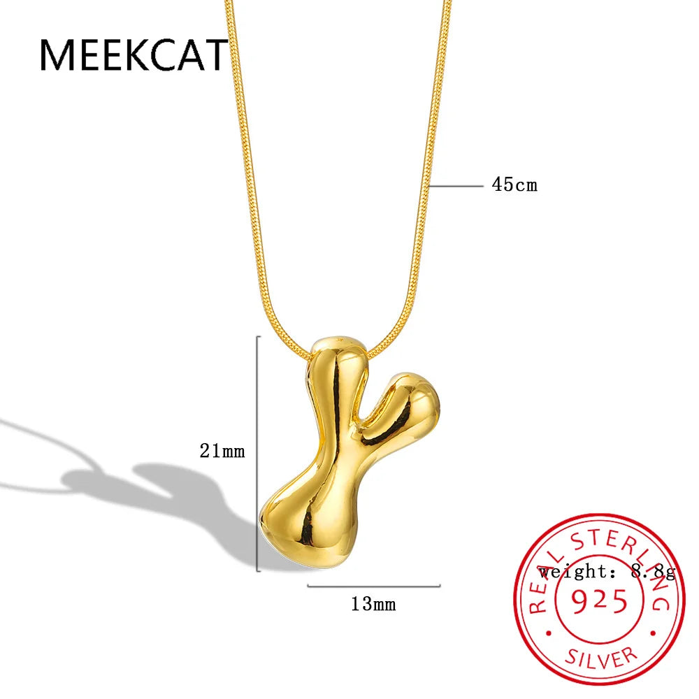 Collares 925 Sterling Silver Chunky Alphabet Balloon Bubble Initial Letter Pendant Necklace for Women Men Charm Necklaces