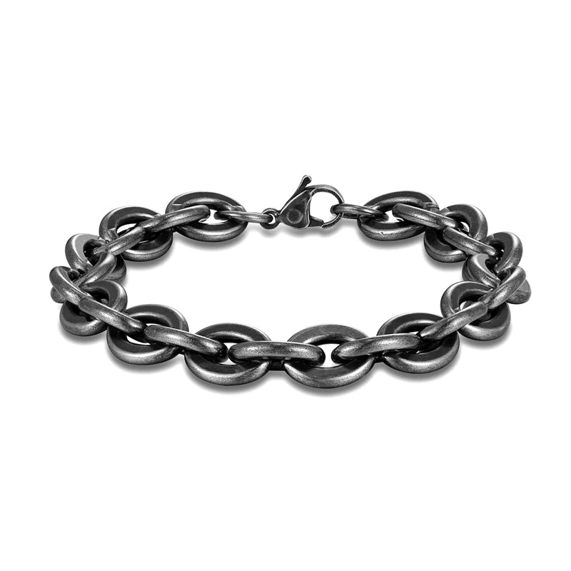 MKENDN High Quality Men Stainless Steel Creative Retro Oxidized Black Link Chain Bracelets Punk Rock Motorcycle Male Jewelry