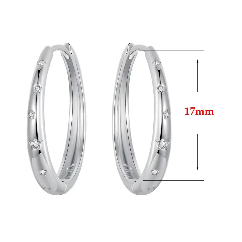 BAMOER Creolen aus echtem 925er Sterlingsilber mit Sternenmotiv, Pavé-Fassung, CZ-Stern, für Damen, für den täglichen Gebrauch, edler Schmuck