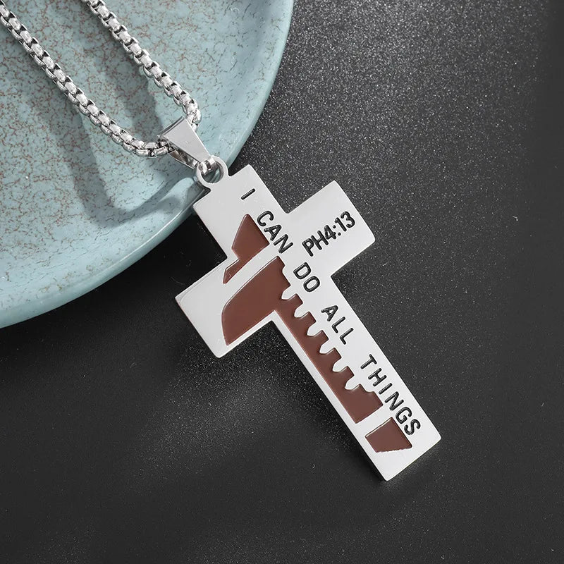 Sports Style Stainless Steel Drip Oil Baseball Cross Necklace Titanium Steel Men Hiphop Locomotive Accessory Boyfriend Gift