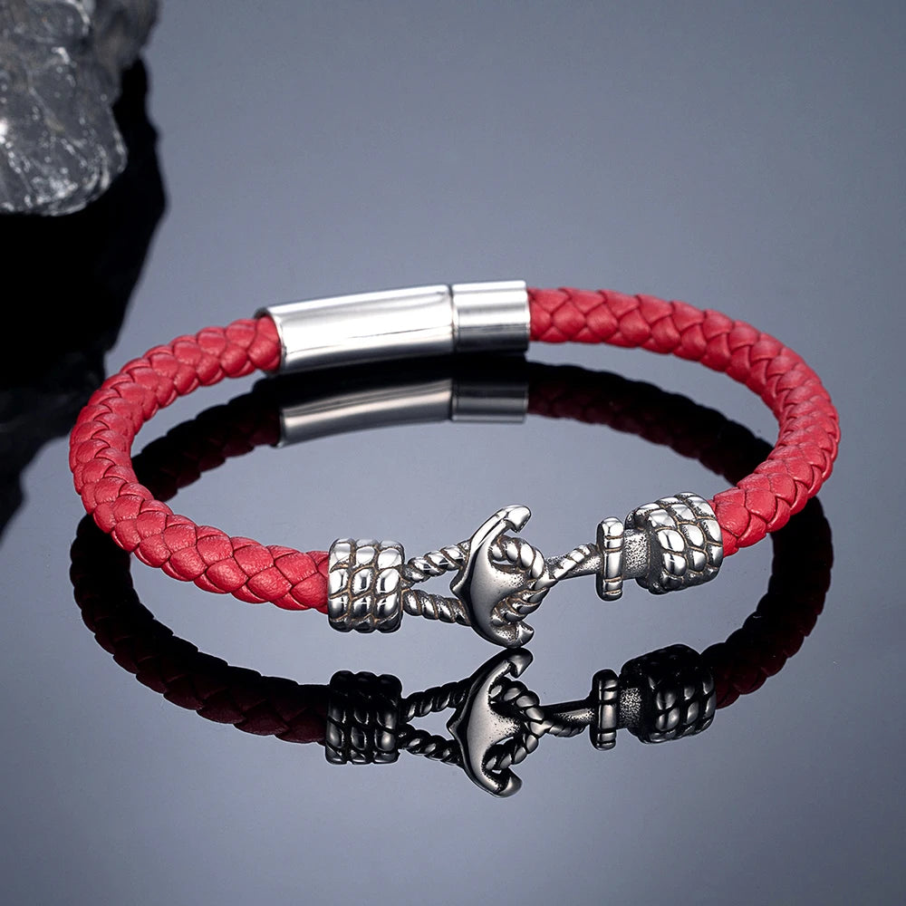 Bracelet MKENDN Classique Homme Ancre, Bracelet en Cuir Tressé Multi-couches, Bracelet Femme en Acier Inoxydable, Bijou de style marin, Cadeau