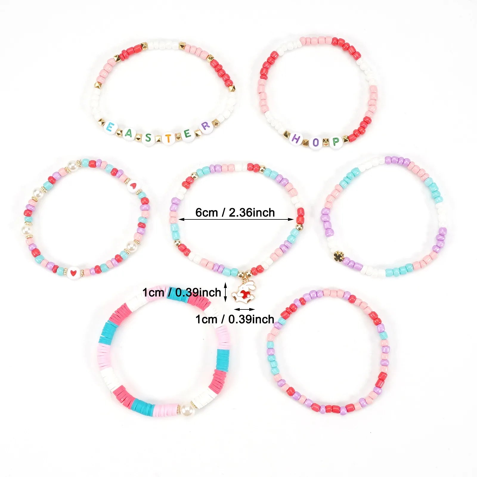 New Easter Bracelet Set Easter Bunny Egg Polymer Clay Beaded Seed Beads  Bracelet Festival Party Jewelry Gift For Girls