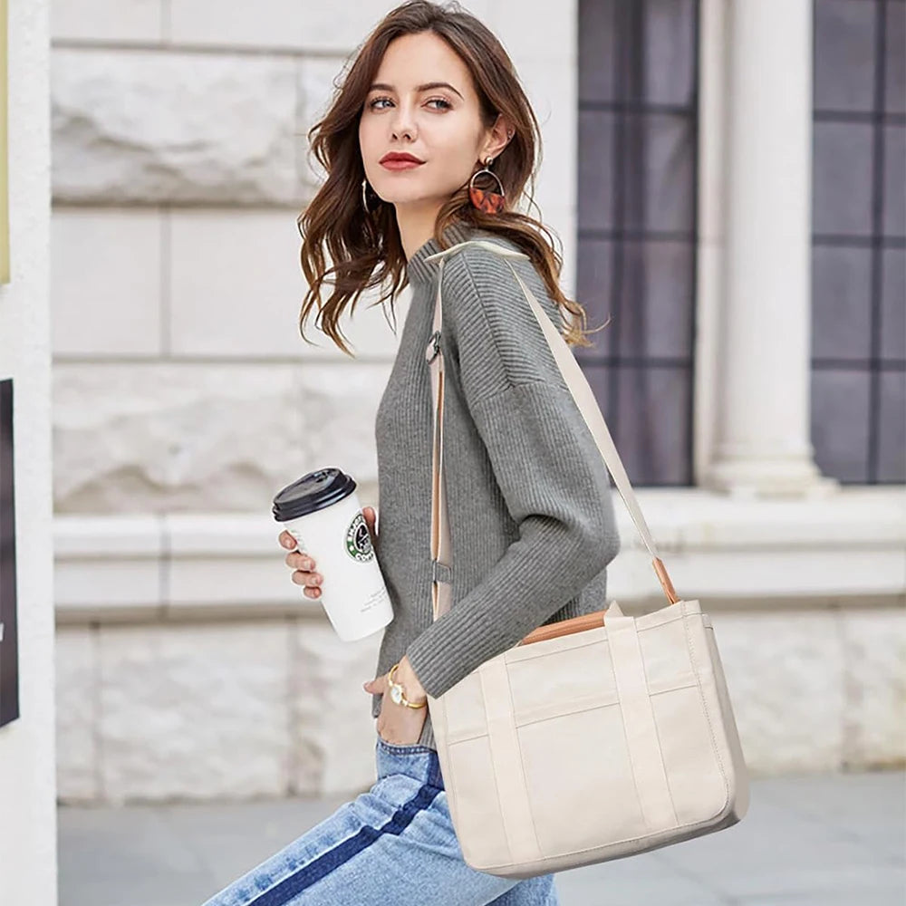 Women’s Canvas Tote Bag with Multiple Pockets, Large Capacity Shoulder Messenger Bag, Stylish, Durable & Versatile for Daily - Madeinsea©