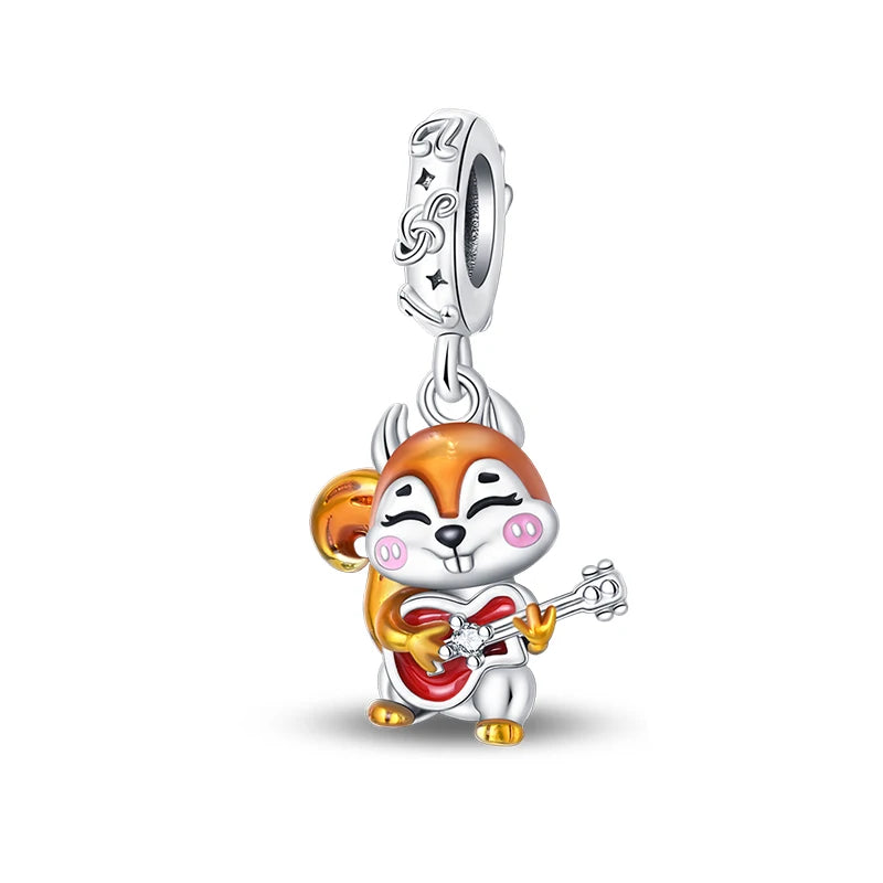 Fashion Autumn 925 Silver-Plated Squirrel Maple Leaf Pumpkin Yellow Charms Beads Fit 3mm 925 Original Bracelets DIY Jewelry