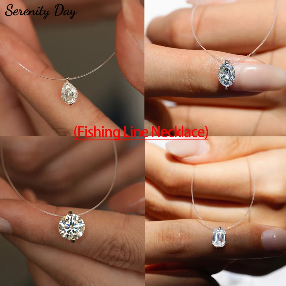Serenity 1ct Moissanite Necklace Invisible Transparent Fishing Line Women Gift S925 Sterling Silver Pendant Necklace Plated 18K