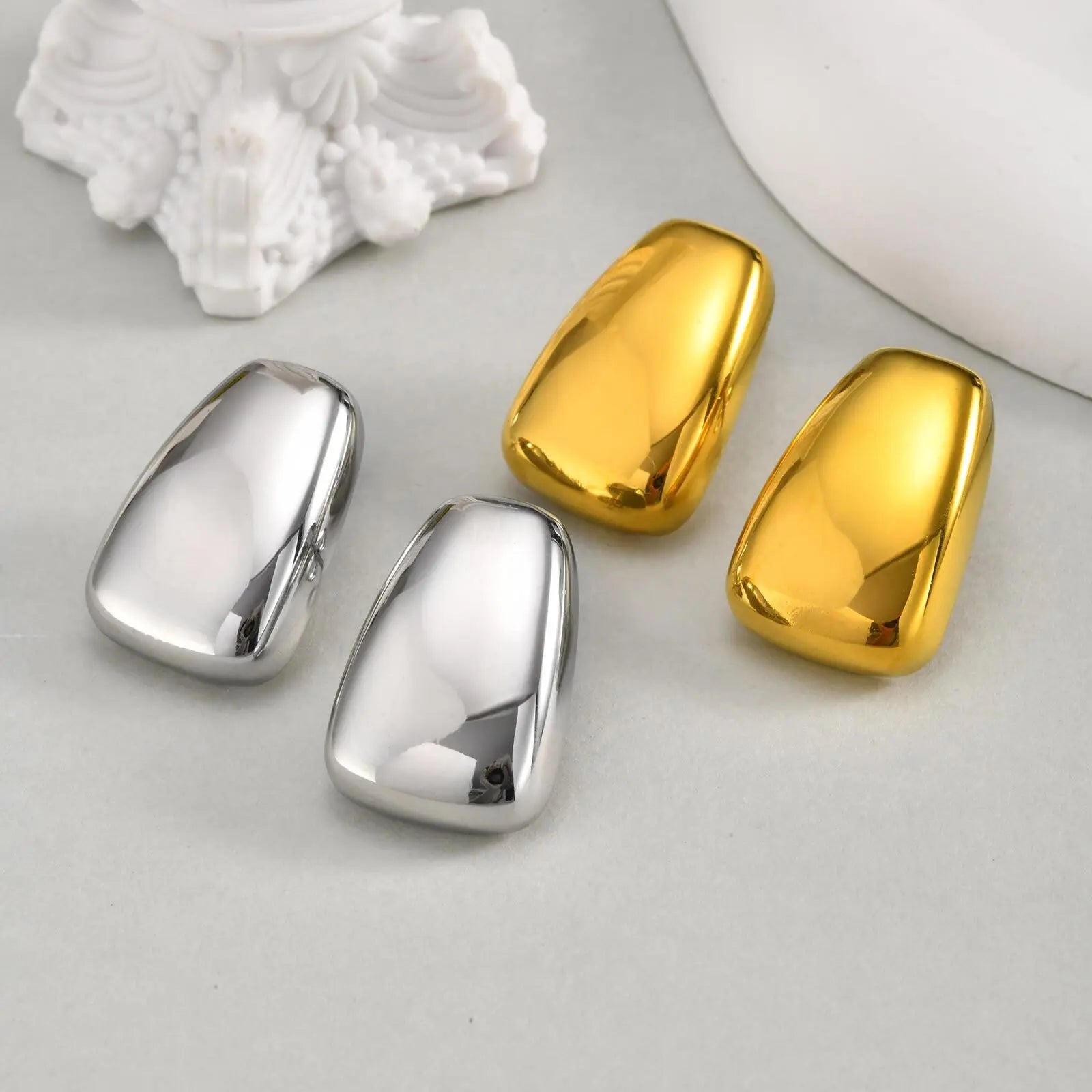 Vnox Fashion Stainless Steel Women's Stud Earring,Geometric Trapezoid Square Ear Accessories,Party Waterproof Jewelry Two Color