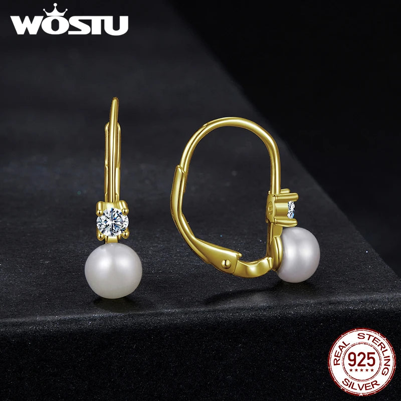 WOSTU Moissanite Natural Pearl Stud Earrings Lab Diamond 925 Silver 18K Gold Women Wedding Drop Hoops Gift For Lover Daughter